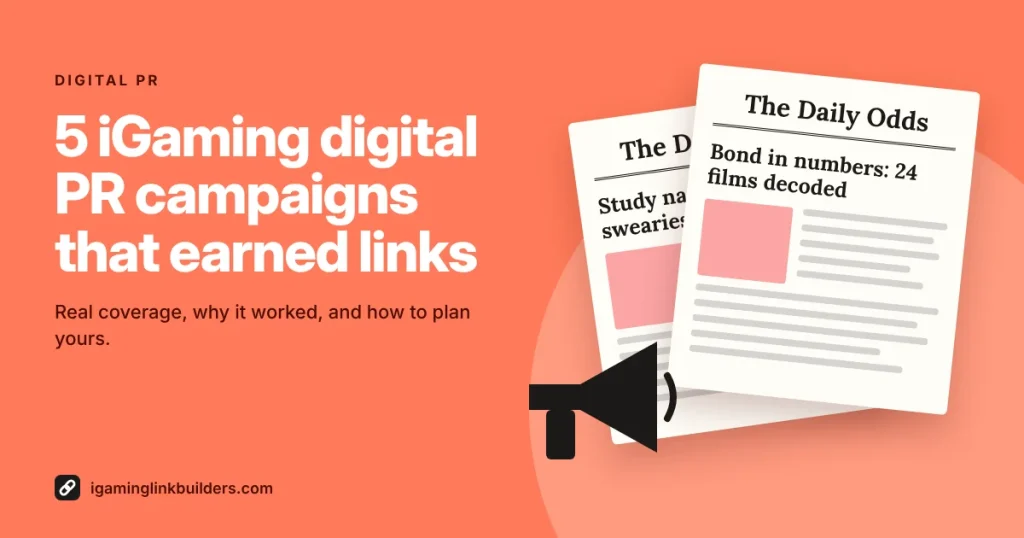 iGaming digital PR examples cover with newspaper headlines and a megaphone